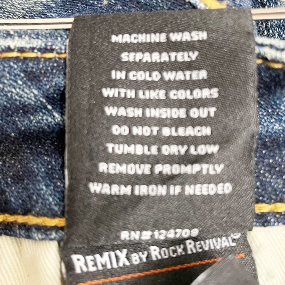 NWT Remix by Rock Revival Straight Leg Jeans in Destroyed Blue Wash Size 24 NEW - Picture 12 of 13